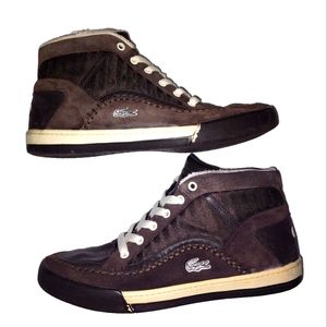 Lacoste Chaney Croc L54 High Top Sneaker Brown Leather Moccasin Shoes Size 10.5